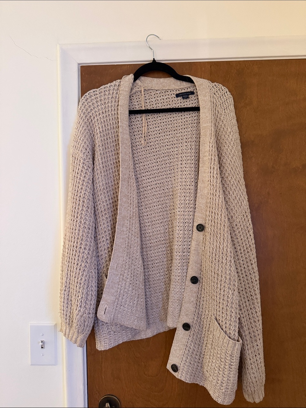 American Eagle Outfitters Cream Open-Knit Button Cardigan